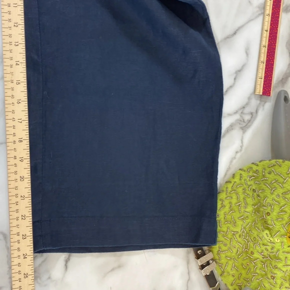 Talbots Pants Womens Medium Blue Wide Leg Capri Cropped Pull On 100% Linen - Picture 8 of 10
